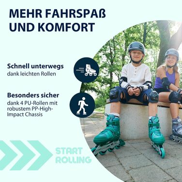 Інлайнери для дітей та підлітків Hudora Comfort - регульовані ролики 29-34 розміру, дихаючі, Aquatic