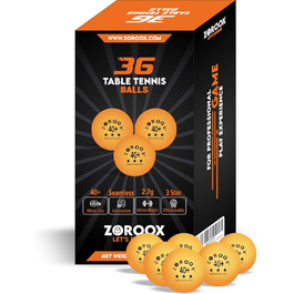 Набір тенісних кульок ZOROOX 3 зірки, 40+ | 9, 18, 36 або 72 кульки в упаковці | Якісні тренувальні кульки ABS для гри в приміщенні та на вулиці, змагання та розваги (Оранжеві)