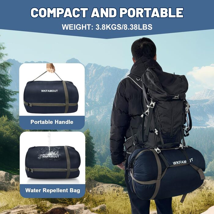 Спальний мішок для двох дорослих, 220x150 см, фланель, Navy, водонепроникний, для кемпінгу та подорожей