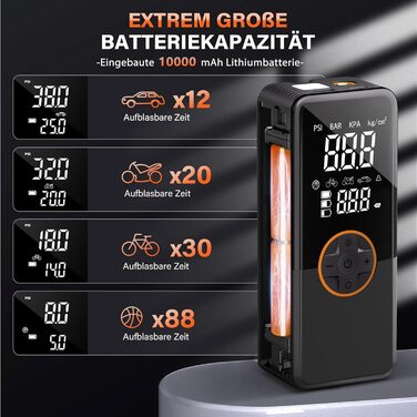 Портативний електричний компресор-насос 10000mAh, 150 PSI для велосипеда з манометром та LED підсвічуванням