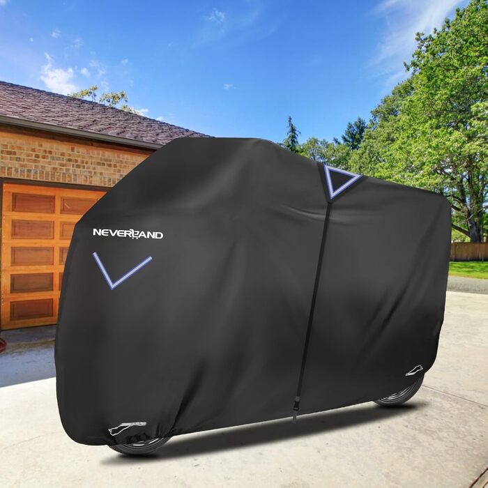 Накладна для мотоцикла NEVERLAND Outdoor, 295x110x140 см, 300D, водовідштовхувальна, з отворами для замка, світловідбиваюча, чорна, для мотоцикла, мопеда, скутера, ролера (XXXL)