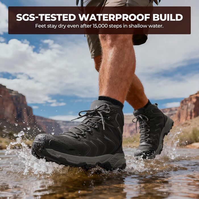 Чоловічі водонепроникні трекінгові черевики NORTIV 8 для хайкінгу та кемпінгу, чорно-сі, 43.5 EU