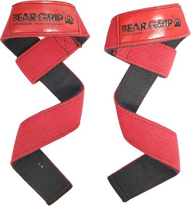BEAR GRIP – Преміальні двошарові лямки для тяги Elite Edition, червоні