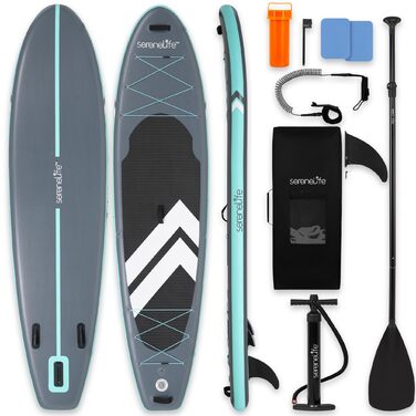 Надувний SUP дошка SereneLife 84x32 см до 160 кг для дорослих - комплект з веслом, насосом, рюкзаком
