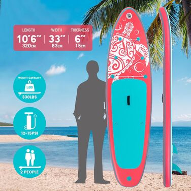 Надувний SUP Борд FEATH-R-LITE для дорослих: стабільний дизайн, комплект аксесуарів (весло, насос, сумка), рожевий колір