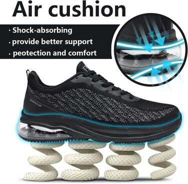 Кросівки для чоловіків та жінок: спортивні, легкі, з повітряною подушкою, для бігу та фітнесу, дихаючі, розмір 36-47 EU (37 EU, чорний)
