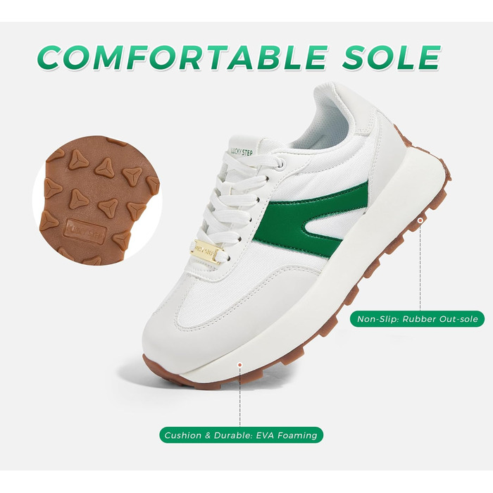 Кросівки жіночі Lucky Step на платформі, ретро-стиль, для бігу, тенісу та повсякденного носіння (Сіро-зелені, 41 EU)