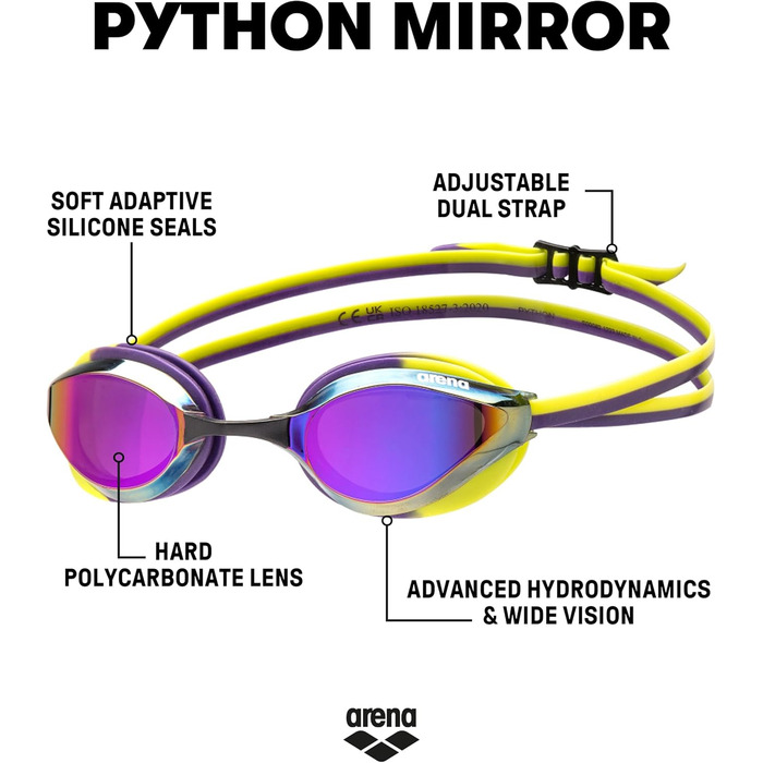 Універсальні дзеркальні плавальні окуляри ARENA Python для змагань