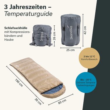 Спальний мішок Skandika Dundee Flanell з бавовни, преміум-якість, з'єднується, двомісний, 3 сезони, до -20°C, 220 x 80/160 см, для кемпінгу