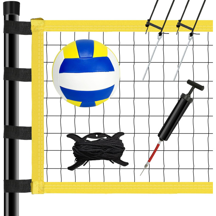 Волейбольний набір Yoving: професійний, 9,5м, регульована висота | Комплект з металевими стовпами, розміткою поля та волейбольним м'ячем | У комплекті сумка для пляжу, саду та клубного спорту