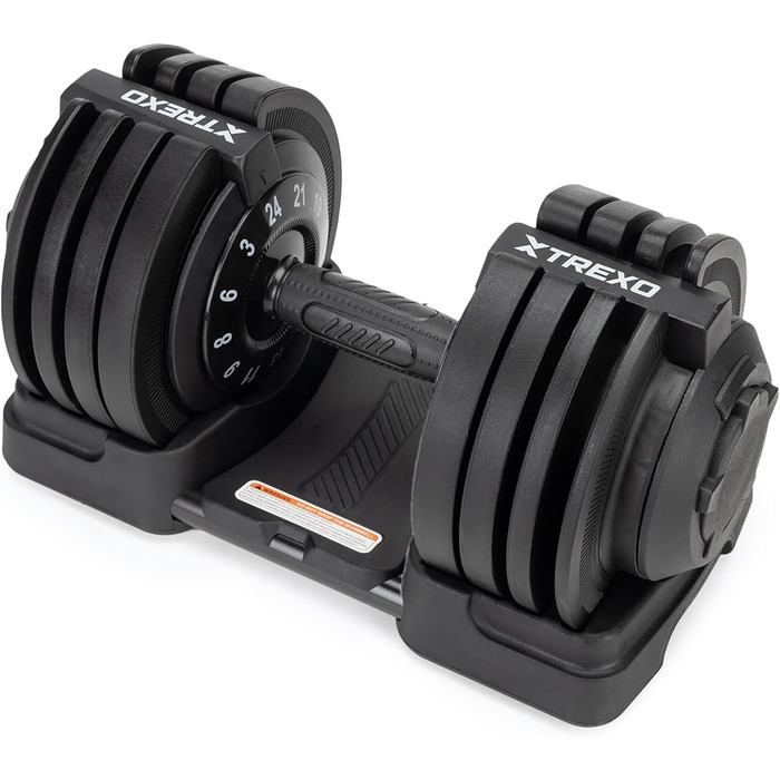 Регульована гантель TREXO 18-40 кг з поворотним регулятором ваги. Залізна гантель для силових тренувань з ергономічною ручкою.