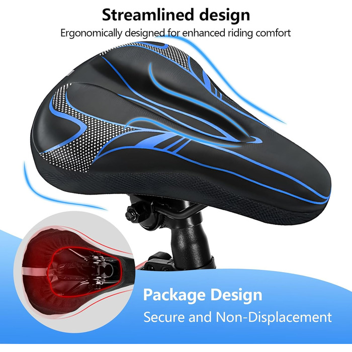 Подушка на сидіння велосипеда AUVSTAR з гелевою вставкою, дихаюча, преміум-якість, для гірського велосипеда, унісекс (Блакитний 02)