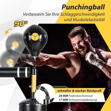 GYMAX Боксерський тренажер Speed Trainer, регульована стійка для боксерської груші з 2 рефлекс-м'ячами, 360° обертаюча штанга та наповнювана база, для підлітків і дорослих, для ММА тренувань