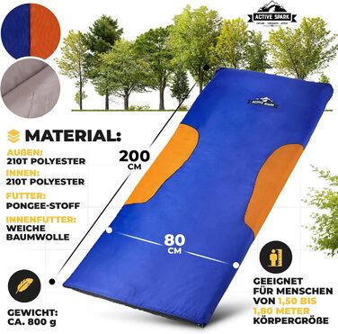 Сплячий мішок ACTIVE SPARK зимовий -20°C, водовідштовхувальний, дихаючий, з кишенею для грілки, для кемпінгу, блакитний/помаранчевий