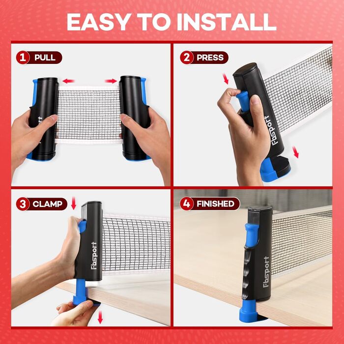 Набір для настільного тенісу Profi: 4 ракетки, сітка, 8 м'ячів, сумка. Підходить для дітей та дорослих (червоний + синій)