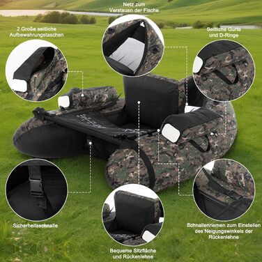 Надувне човен Leadzm для риболовлі, 150 кг, з насосом та тримачами для вудок