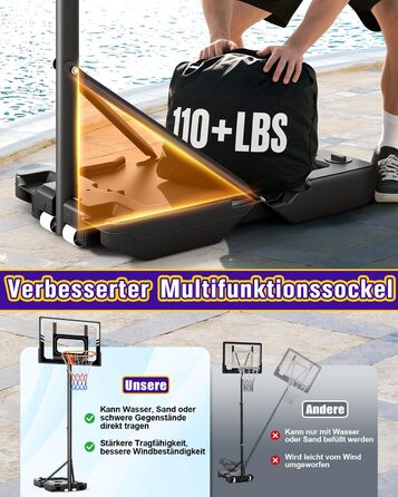 Баскетбольний кошик для вулиці дитячий, 107-213 см, зі стійкою та колесами, регульована висота, ударостійка PC-стінка, сірий. Подарунок для дітей