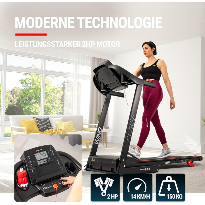 Бігова доріжка Hop-Sport HS-1000LB для дому, електрична, складана, швидкість 0.8–14 км/год, двигун 2,0 к.с., транспортні ролики, до 150 кг