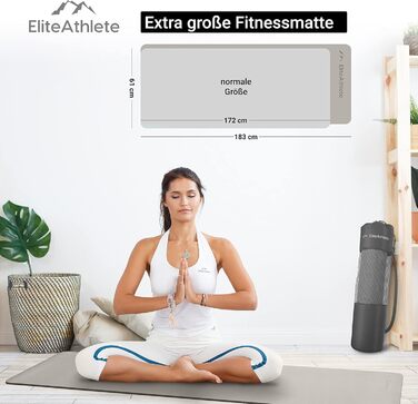 Килимок для йоги EliteAthlete - спортивний, фітнес, гімнастичний з антиковзаючим покриттям. Розмір 183x61x0.6 см. В комплекті: сумка та ремінь для перенесення. Колір: світло-капучино/слонова кістка