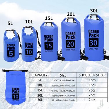 Водонепроникний мішок-сумка Dry Bag 20L, блакитний. Для каякінгу, сплаву, кемпінгу, походів та сноубордингу. Регульований ремінь.