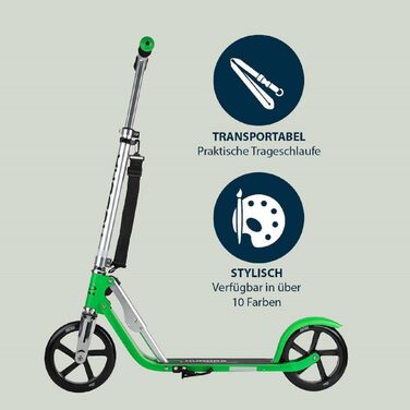 Самокат HUDORA BigWheel 205 для дітей і дорослих, складаний, регульована висота, до 100 кг, з тросовим замком і ременем для перенесення, для міста, від 6 років