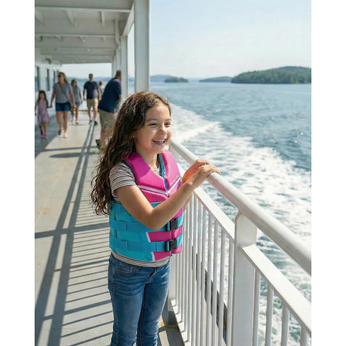 Owntop Плавальна жилетка для дітей та підлітків, регульована, з трьохточковим ременем безпеки, легка, для каякінгу, плавання, риболовлі, снорклінгу (Рожева, M)