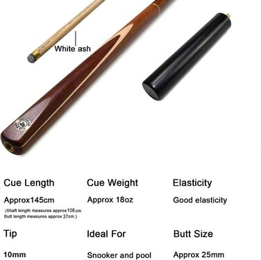 Кю AONETIGER для більярду: ручна модель 3/4 з дерев'яним шафтом, 3 частини, 57'', вага 18oz, наконечник 10mm, з аксесуарами та чохлом