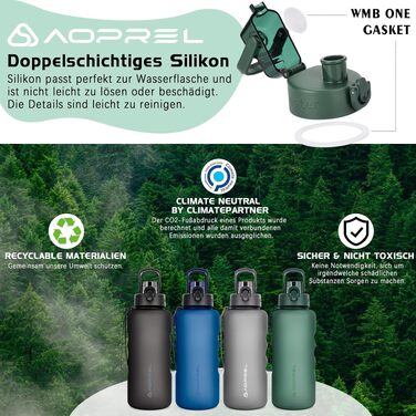 Спортивна пляшка для води AOPREL 1.5L з фільтром, Tritan BPA-free, герметична пляшка для фітнесу, походів, школи та офісу (Зелена)