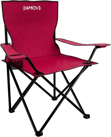 Набір з 2 шт. складних стільців 24MOVE® для кемпінгу та риболовлі з підстаканником - риболовний крісло, складаний стілець для саду, відпочинку, кемпінгу, червоний, поліестер