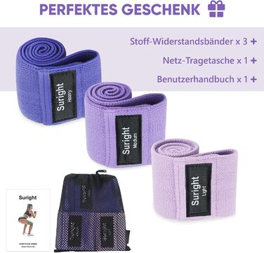 Фітнес-гумки Suright: стрічковий набір для силових тренувань, йоги та фітнесу (3 кольори)