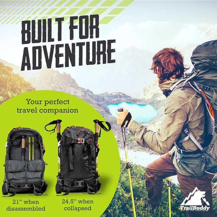 Трекінгові палиці TrailBuddy - Легкі, розкладні палиці для хайкінгу, сноушуінгу та бакпекінгу (пара) - фіолетовий/сливовий, алюміній 7075, ручка з корку