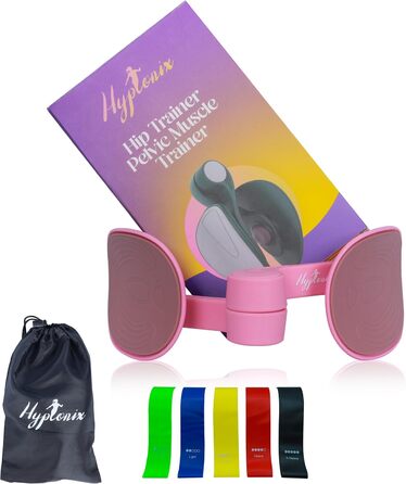 Гнучкий тренажер для сідниць Hyptonix з еластичними стрічками та сумкою – спортивне обладнання для жінок, стегна, сідниці, після пологів та реабілітація промежини – фітнес-тренажер (Рожевий)