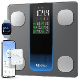 RENPHO Ваги для тіла з аналізатором складу тіла (7 в 1), Bluetooth, до 227 кг, чорні - Smart Scale Elis 300mm