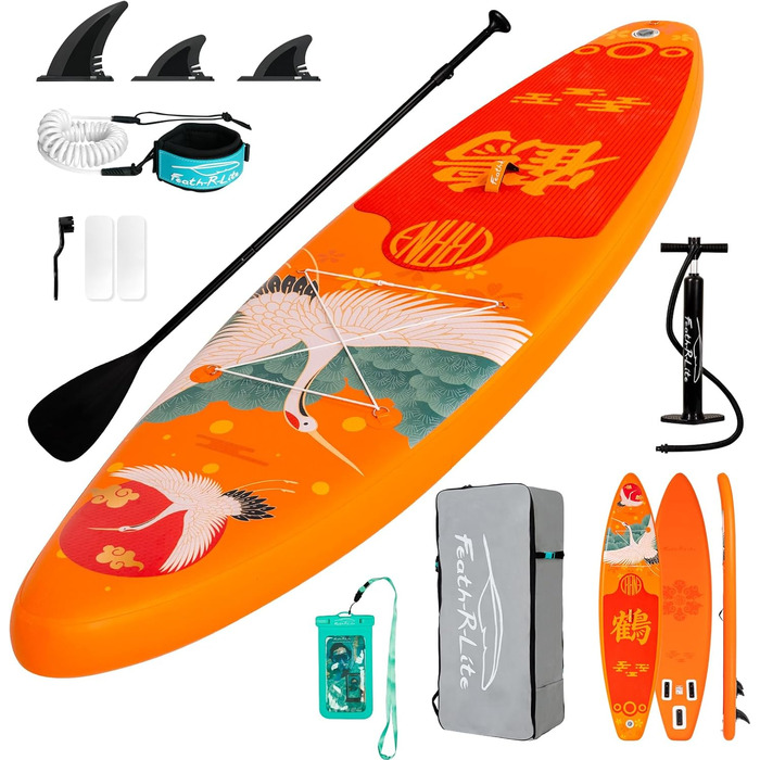 SUP дошка FEATH-R-LITE для дорослих, ультралегка, широка, стійка, з аксесуарами (помпа, весло, сумка), помаранчева