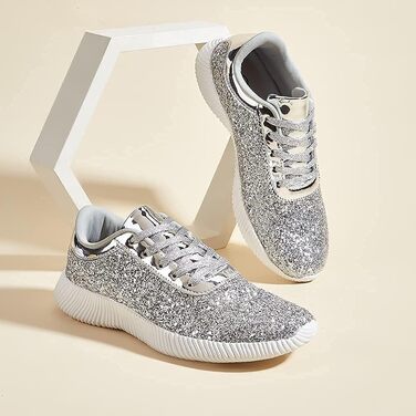 Кросівки жіночі срібні LUCKY STEP з блискітками та стразами, легкі тенісні кеди 40 EU