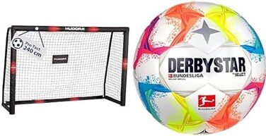 Футбольні ворота HUDORA Pro Tect 240x160 см для дітей та дорослих + м'яч Derbystar Brillant, мультиколор, розмір 5, для саду та вулиці