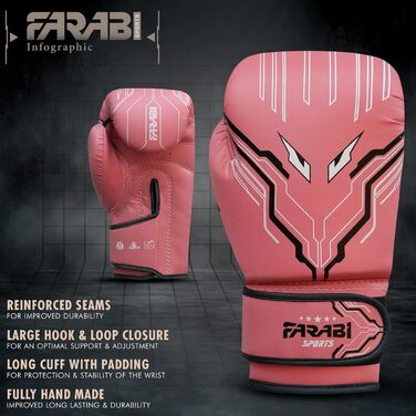 Дитячі боксерські рукавички Farabi Sports 6oz рожеві для хлопчиків і дівчаток, для боксу, MMA, муай-тай, тренувань та боксерського мішка, вік 5–10 років