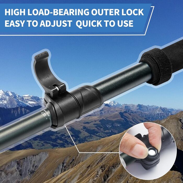 Трекінгові палиці Naturehike Ultraleicht - легкі складані палиці для піших прогулянок та трекінгу (115-135 см, алюміній 7075, чорний)