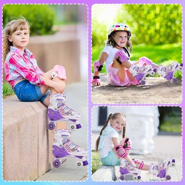 Роликові ковзани для дітей, ролики для дівчаток та початківців, регульовані, з підсвічуванням, дихаючі, фіолетові