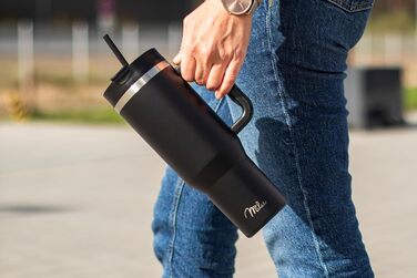 Термокухоль Milu 1200 мл з соломинкою та ручкою, нержавіюча сталь, 40oz, чорний - ізольована пляшка для напоїв на 48 годин холодного/24 години холодного/12 годин гарячого