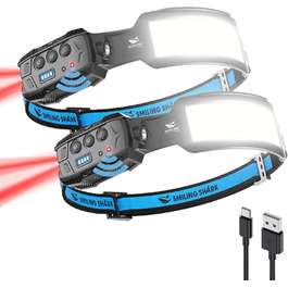 Налобний ліхтар Smiling Shark, 2 шт. LED, 270° освітлення, датчик руху, червоний стоп-сигнал, для кемпінгу, риболовлі, ремонту