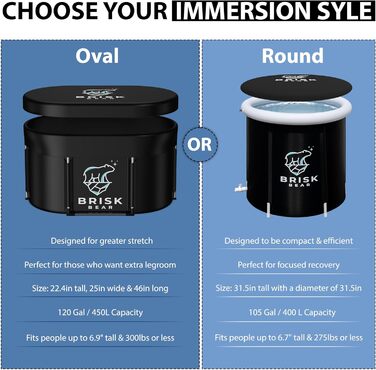 Еліптична ванна для криотерапії XL від Brisk Bear з кришкою – велика ванна для відновлення після спорту з цифровим таймером – холодне занурення для розслаблення та зняття напруги