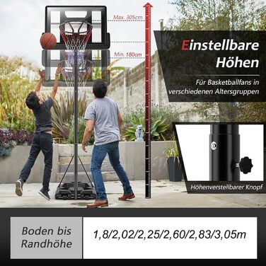 Баскетбольне кільце GOPLUS з підставкою на колесах, регульована висота 180-305 см, для дорослих та підлітків