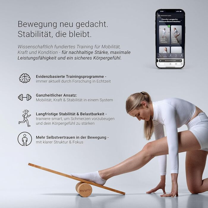 Балансборд з дуба FAVVITY® Core Walnuss: тренажер для рівноваги з додатком | Зроблено в Німеччині, сертифікат FSC