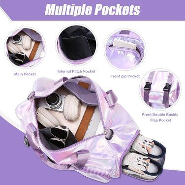 Спортивна сумка Tokeya для жінок з відділенням для взуття та мокрою одежі, водонепроникна, з блискітками, легка, складна, для занять спортом, фітнесом, тренувань, подорожей (фіолетова)