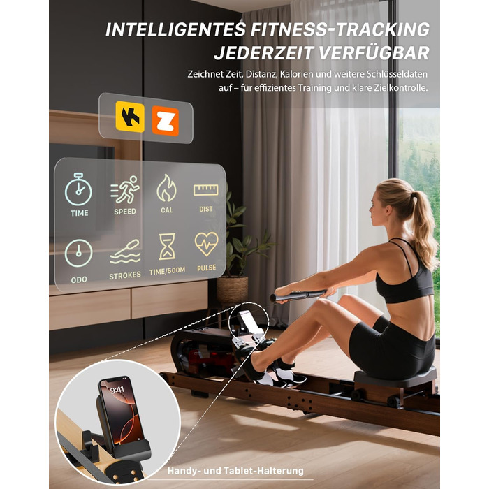 Гребний тренажер Aeriflo W200: Складний дерев'яний тренажер для дому з Bluetooth монітором та зручним сидінням