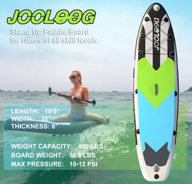 Надувний SUP-борд JOOLOOG Stand Up Paddle Board з сидінням для каяка, 320x81x15 см, чорно-синій