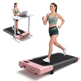 Дорожній тренажер DeerRun Walking Pad з нахилом 6%, компактна бігова доріжка під стіл для дому та офісу, з LED-дисплеєм, пультом та підтримкою App, до 136 кг, Рожевий