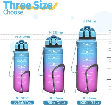 Дитяча спортивна пляшка для води 500 мл блакитно-лілова з мітками часу, Tritan, BPA Free, без витоку, для школи та спортзалу