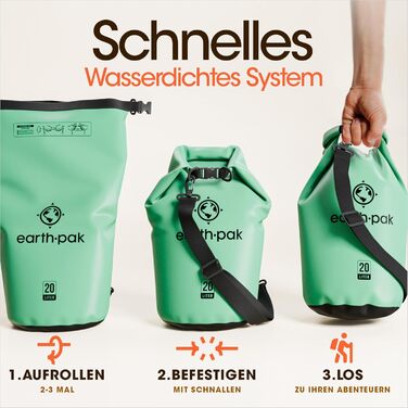 Earth Pak Packsack Rolltop 40L - Водонепроникний рюкзак з водонепроникним чохлом для телефону – для каякінгу, піших прогулянок, кемпінгу, риболовлі, катання на човні та рафтингу (Морська піна, 40L)